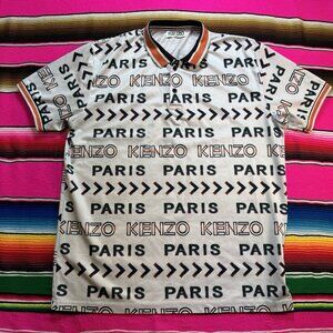 Kenzo‎ Paris Polo Shirt Men's XL Slim Multi Color Logo All Over Pattern Print